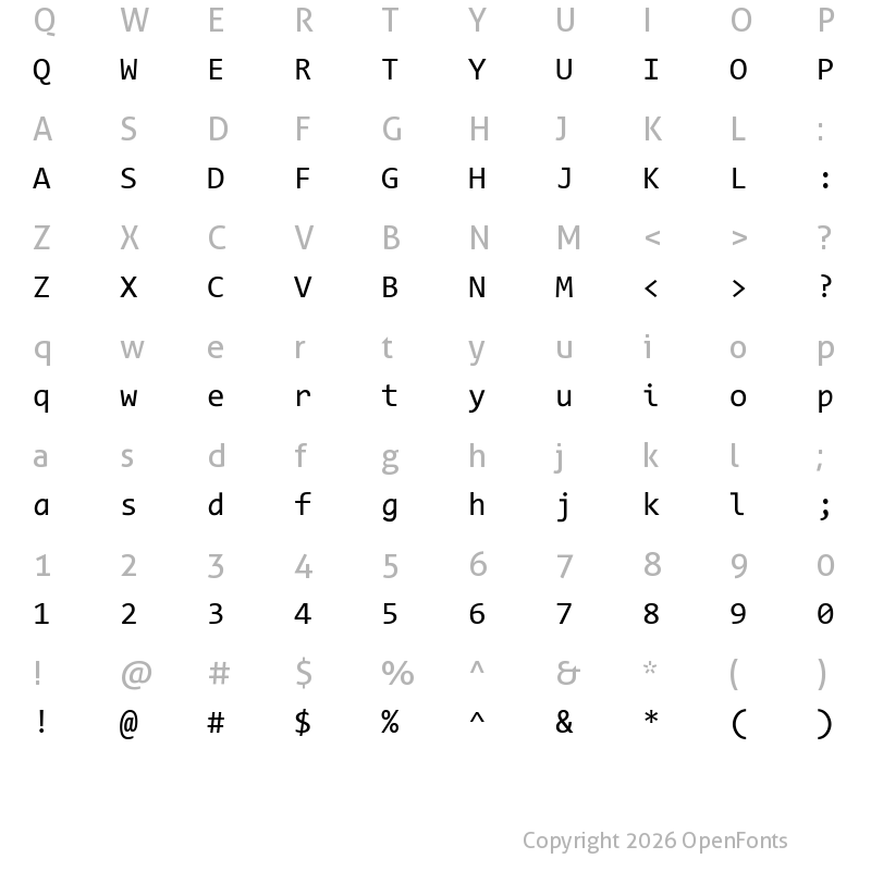 Character Map of Code New Roman Regular