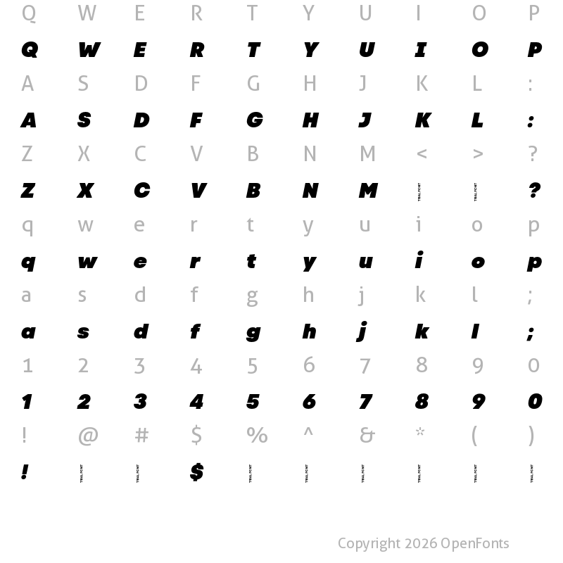Character Map of Code Next-Trial Black Italic