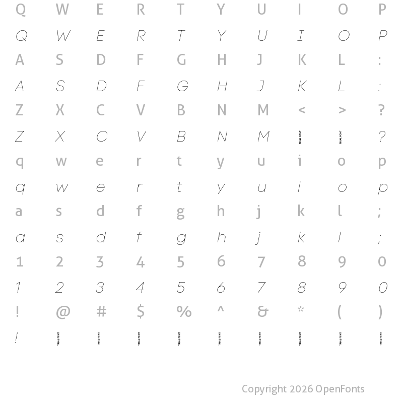 Character Map of Code Next-Trial Hairline Italic