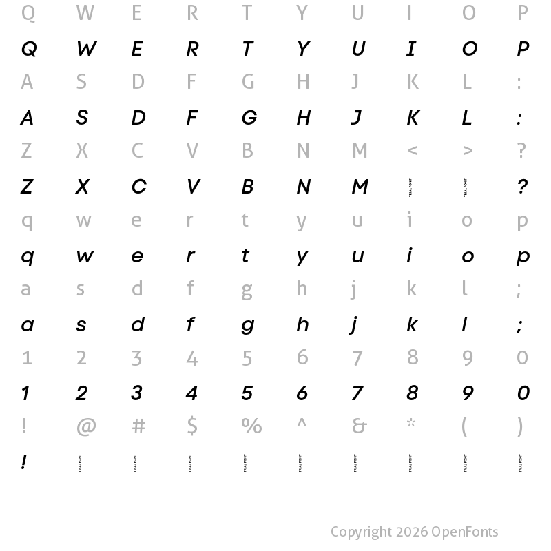 Character Map of Code Next-Trial SemiBold Italic