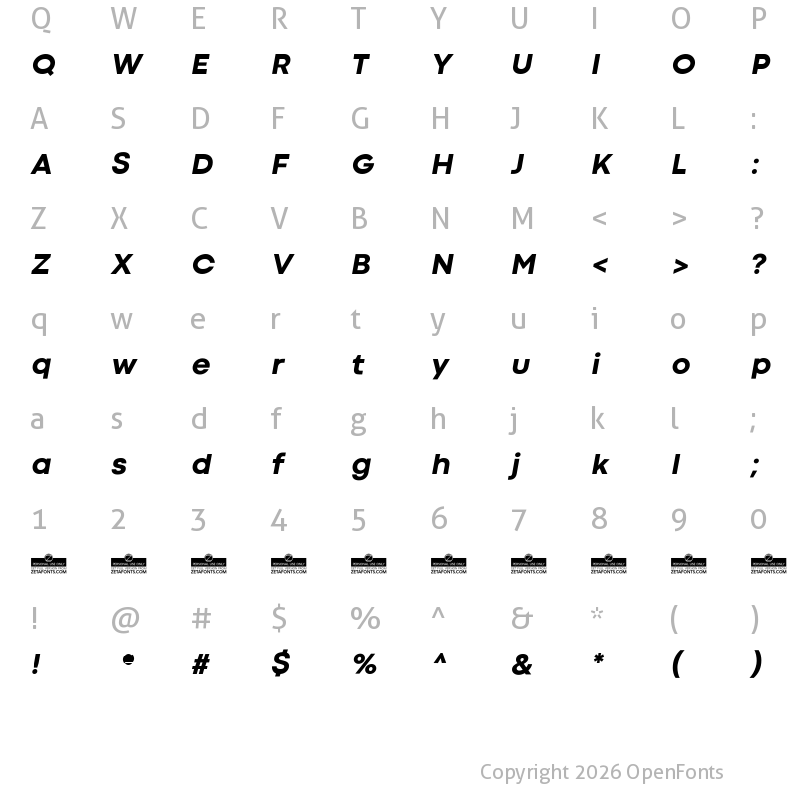 Character Map of Codec Cold ExtraBold Italic
