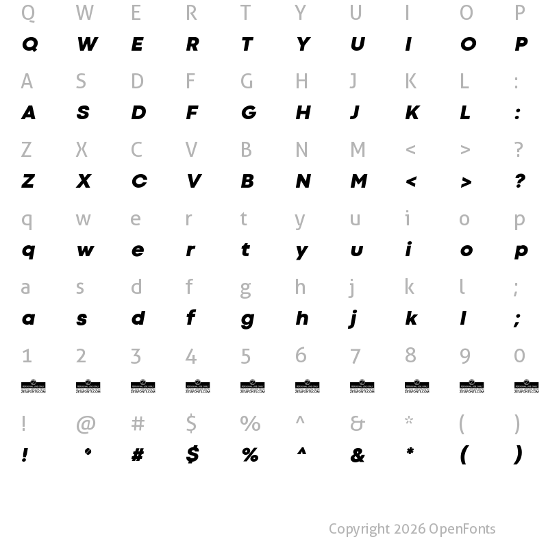Character Map of Codec Cold Heavy Italic