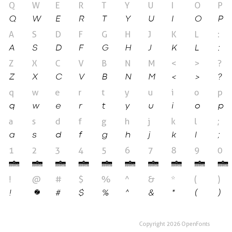 Character Map of Codec Cold Light Italic