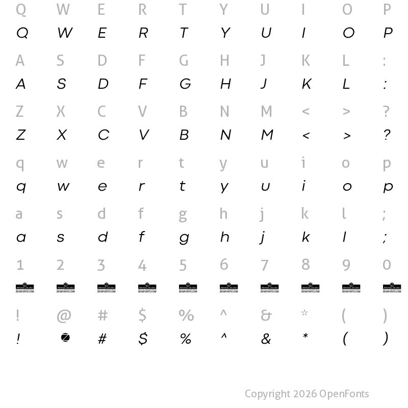 Character Map of Codec Cold News Italic