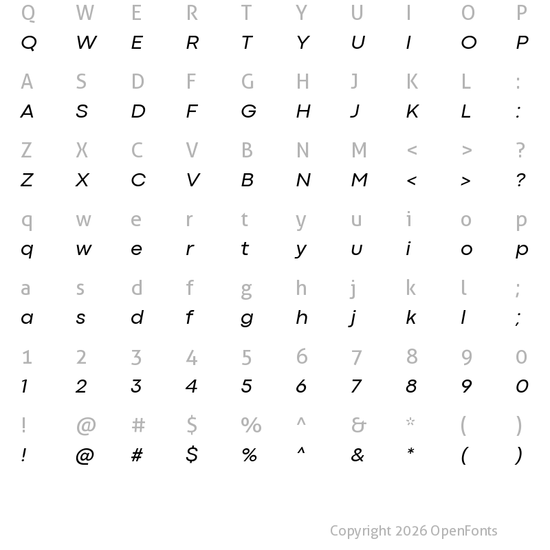 Character Map of Codec Pro Italic