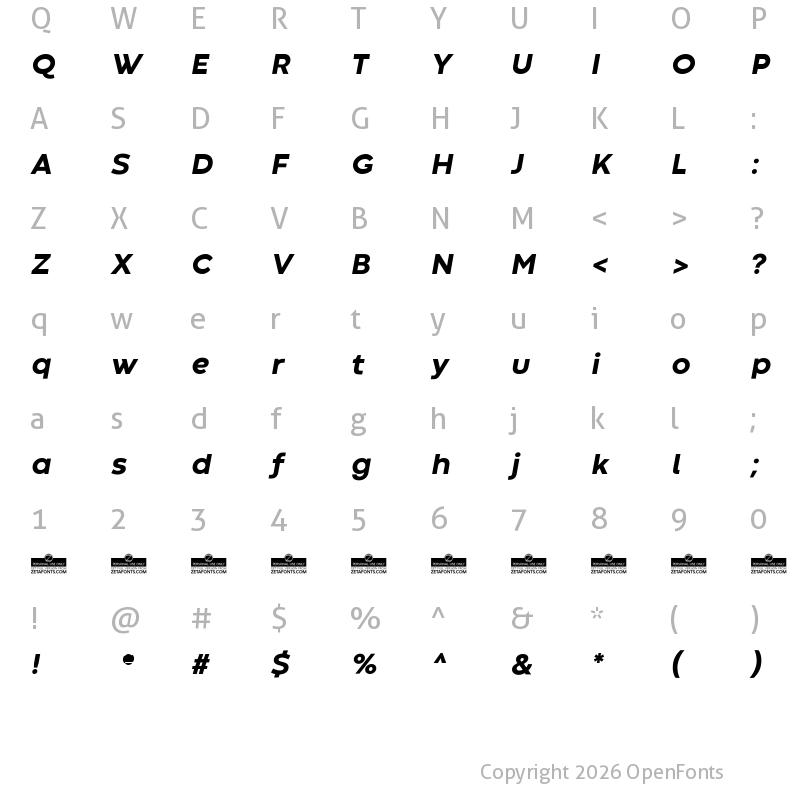 Character Map of Codec Warm Trial ExtraBold Italic
