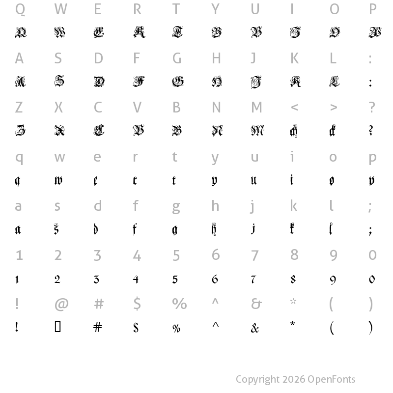 Character Map of CoelnischeCurrentFraktur Regular