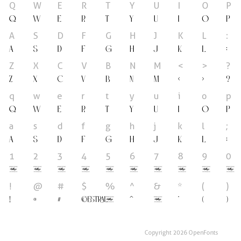 Character Map of Coestral Personal Use Regular