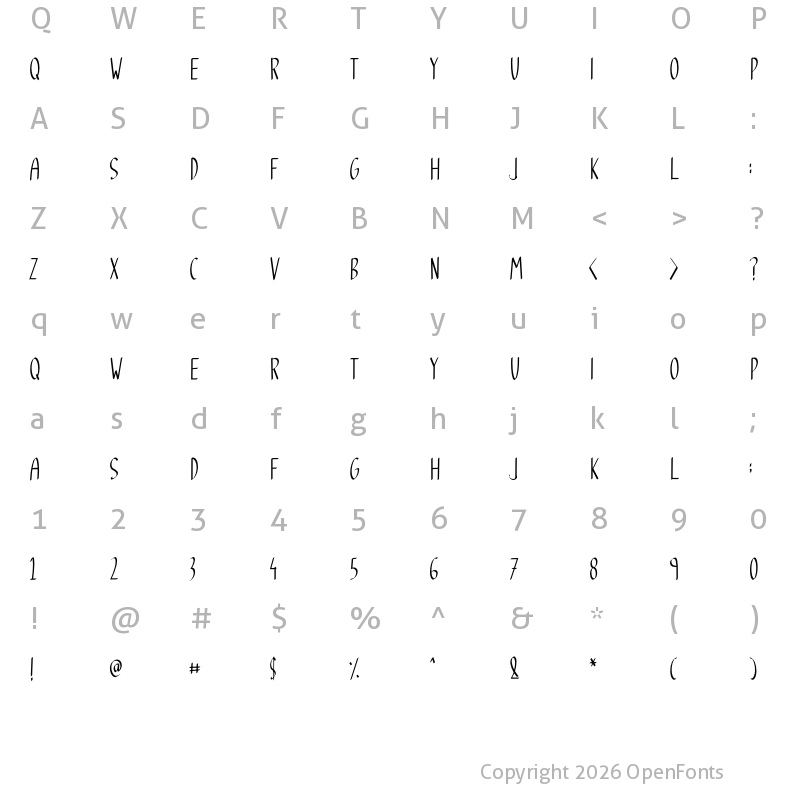 Character Map of Coffee Latte Regular