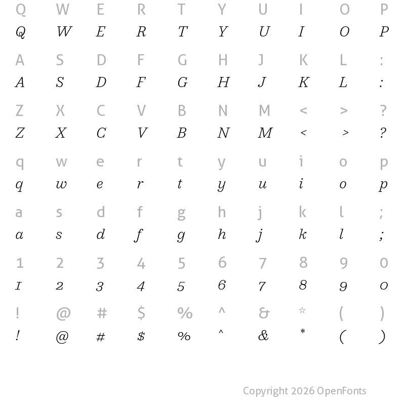 Character Map of CoFo Robert Light Italic