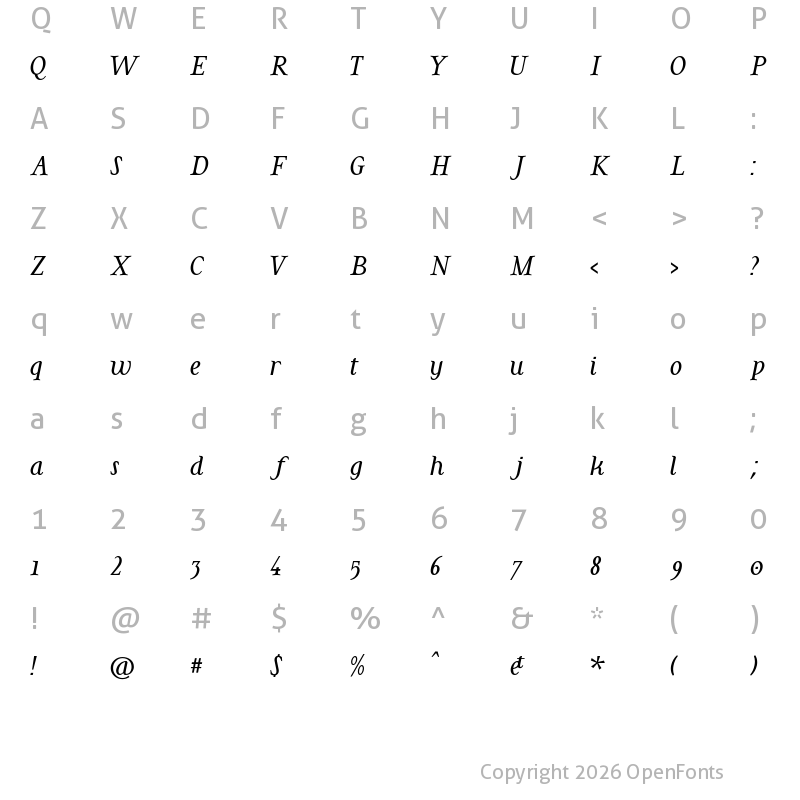 Character Map of Cohaerentia Italic