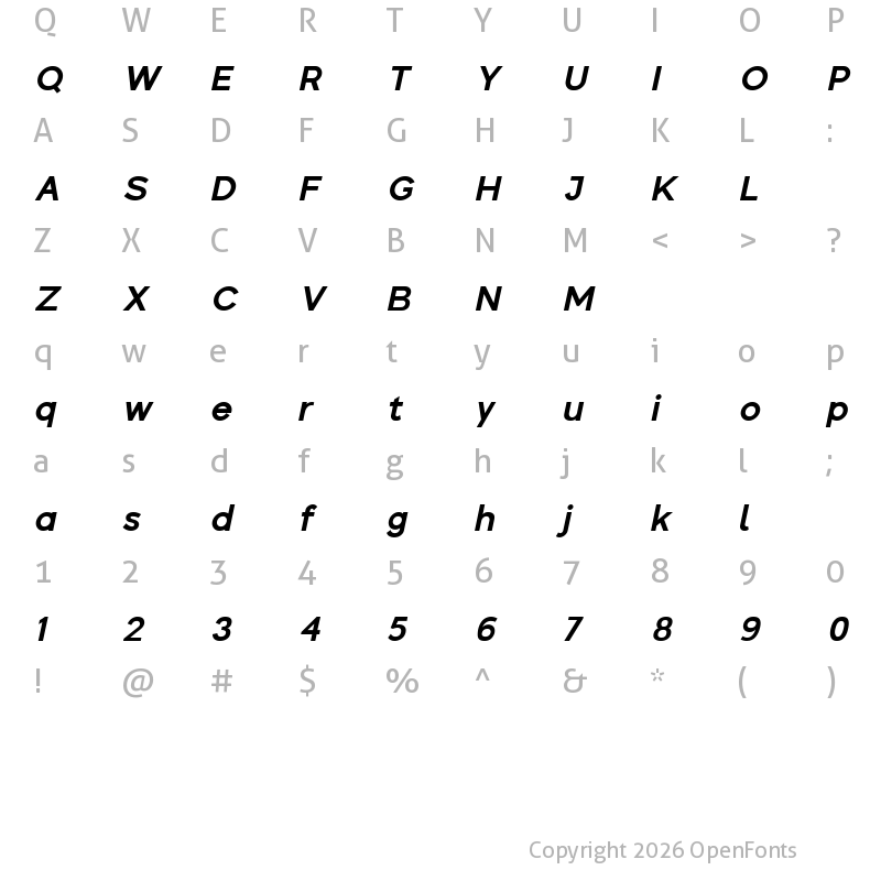 Character Map of Colasta Bold Italic