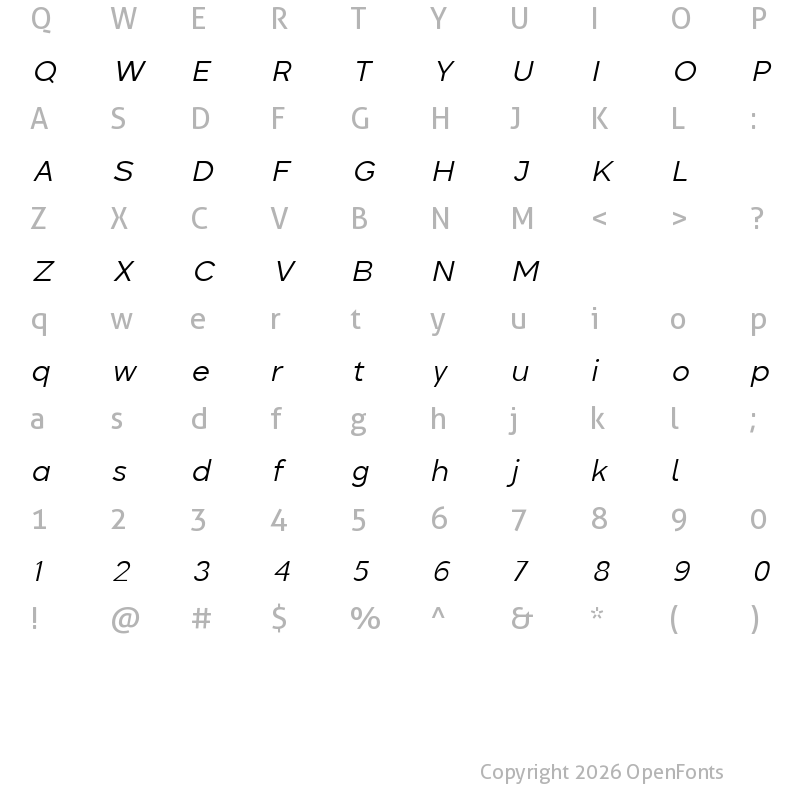 Character Map of Colasta Light Italic