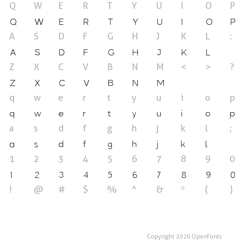 Character Map of Colasta Thin Regular