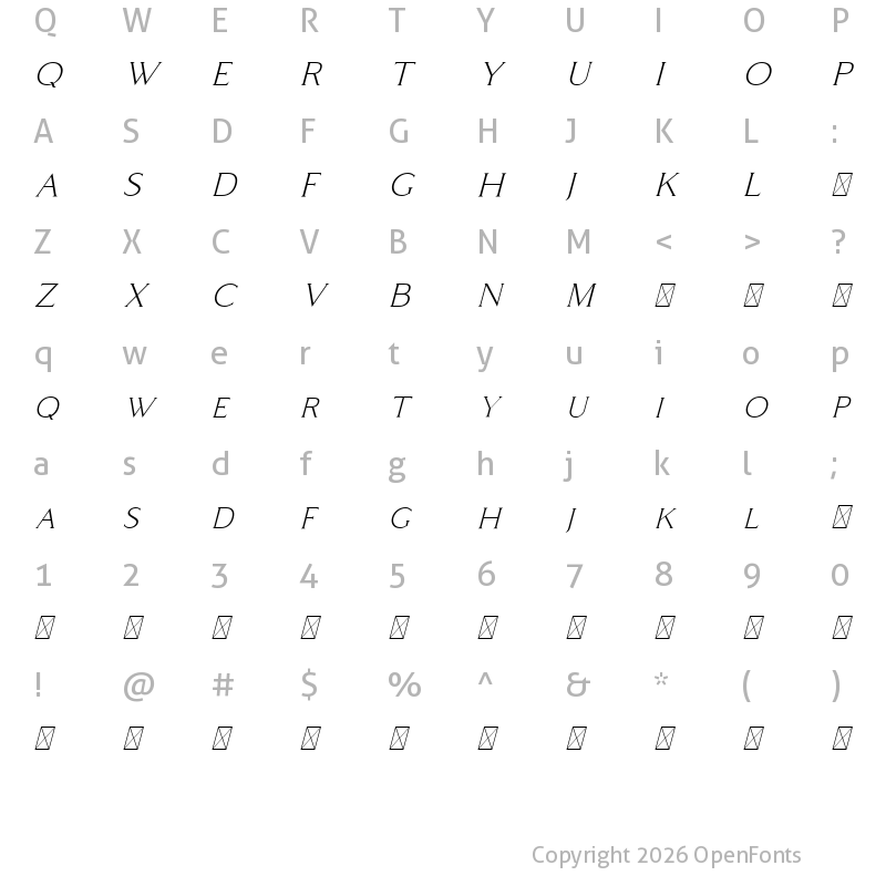 Character Map of Coldiac Free Italic