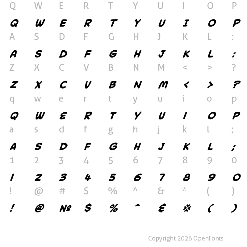 Character Map of Collector Comic Bold Italic