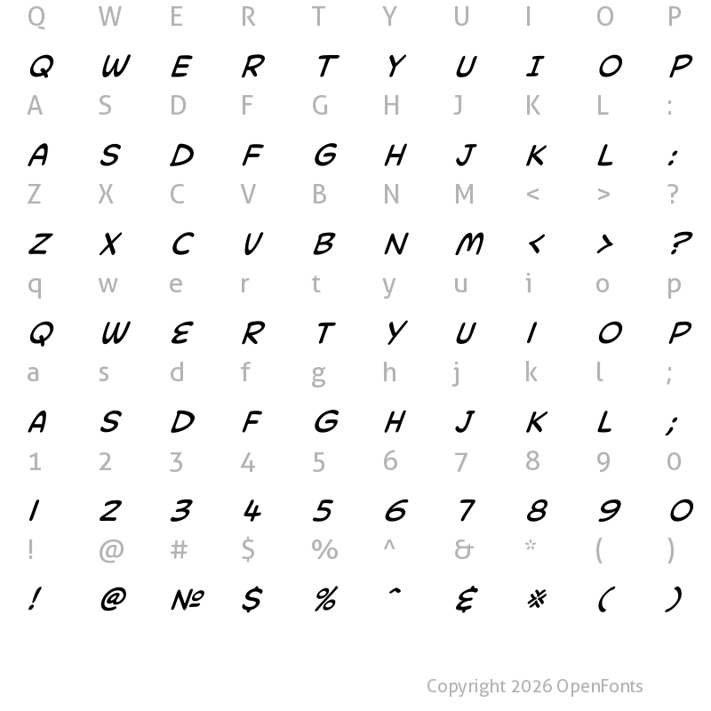 Character Map of Collector Comic Italic