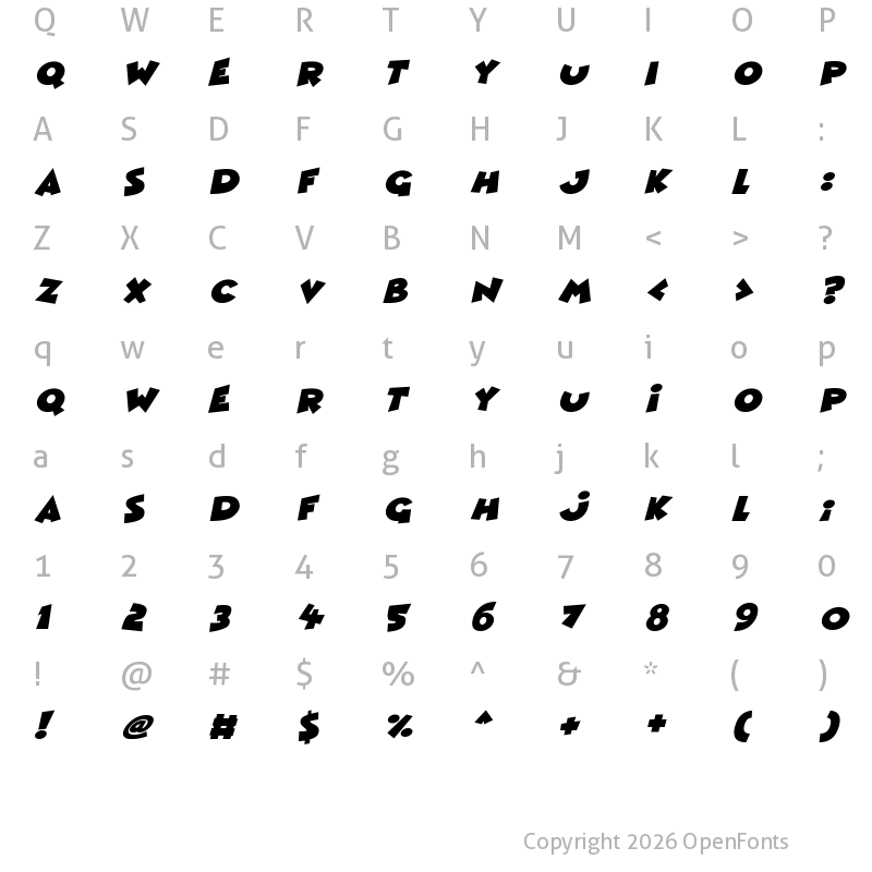Character Map of Comic Queens Italic