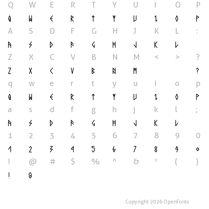 Character Map of Comic Runes Regular