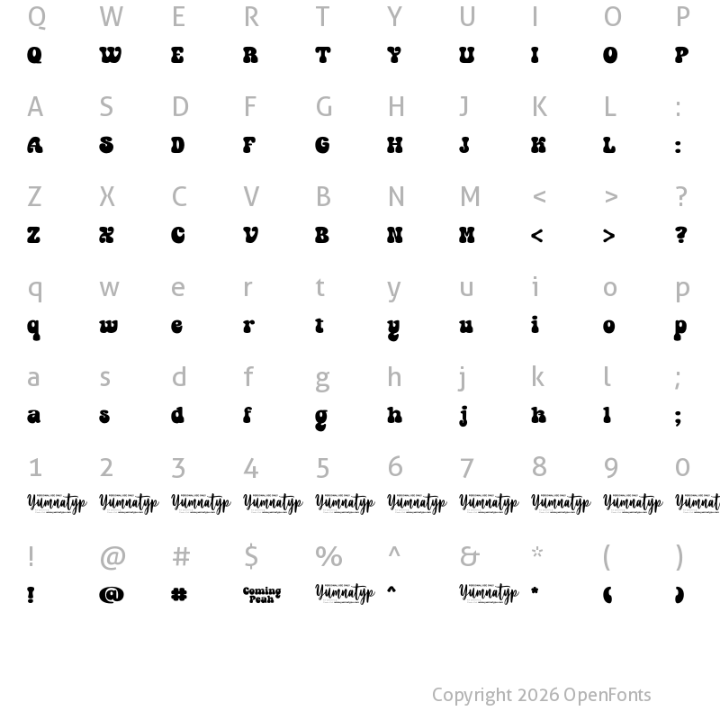 Character Map of Coming Peak Personal Use Only Regular
