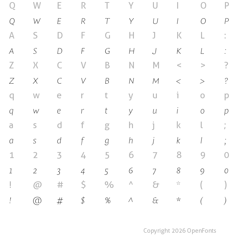 Character Map of Comma Base Hairline Italic