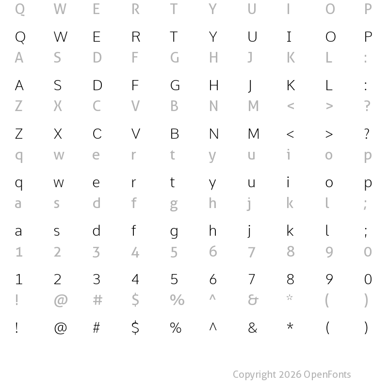 Character Map of Comme ExtraLight