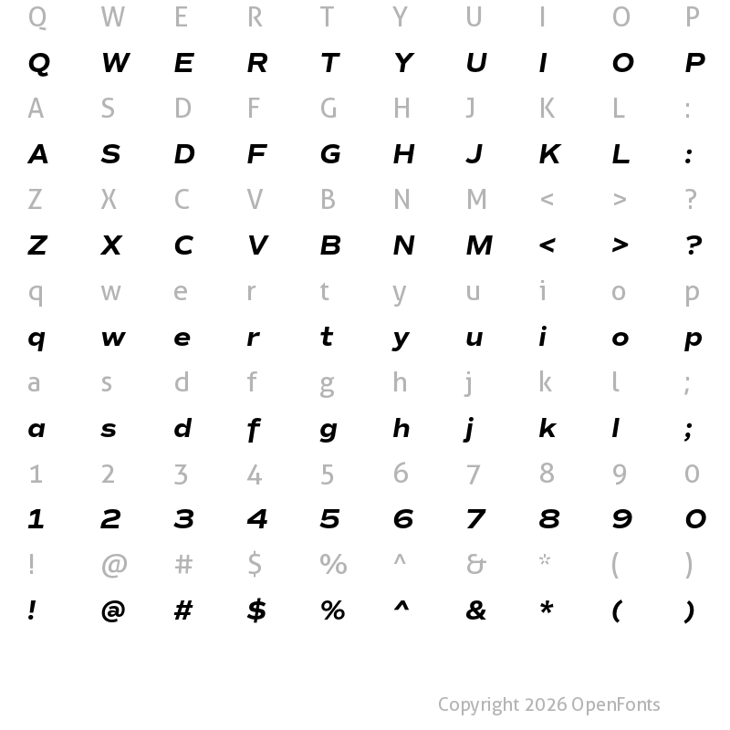 Character Map of Commuters Sans Bold Italic