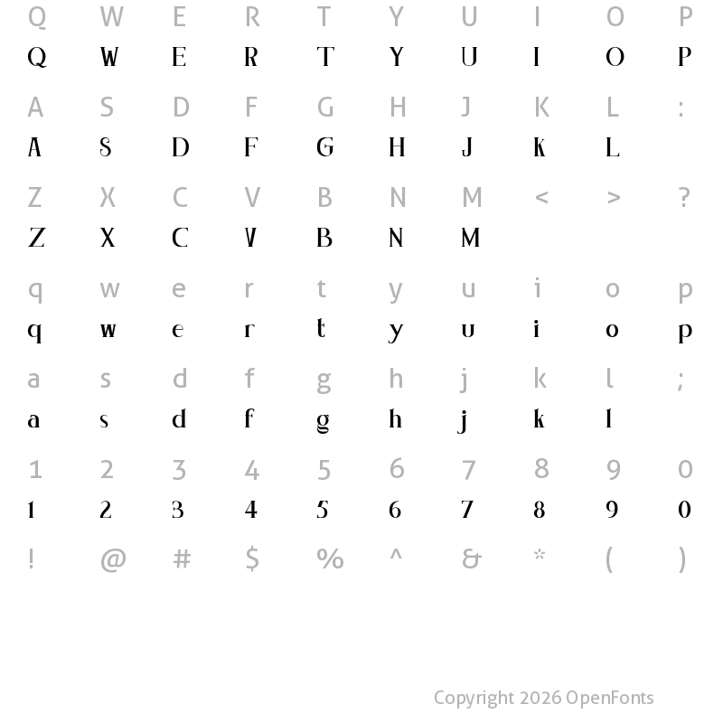 Character Map of Concetta Kalvani Expanded Bold