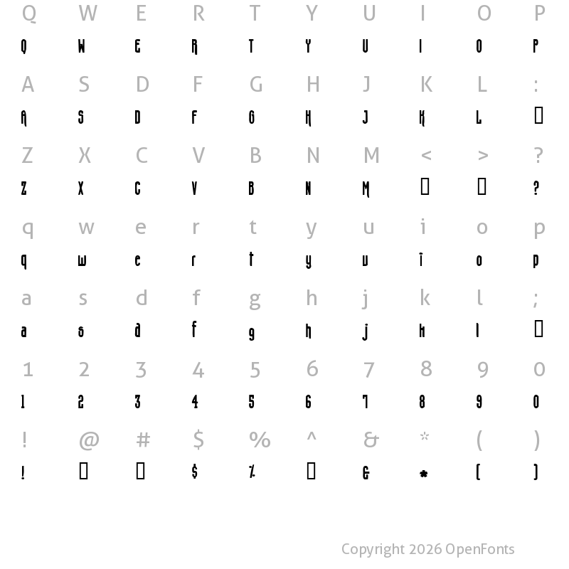 Character Map of Concrete Shoes Regular