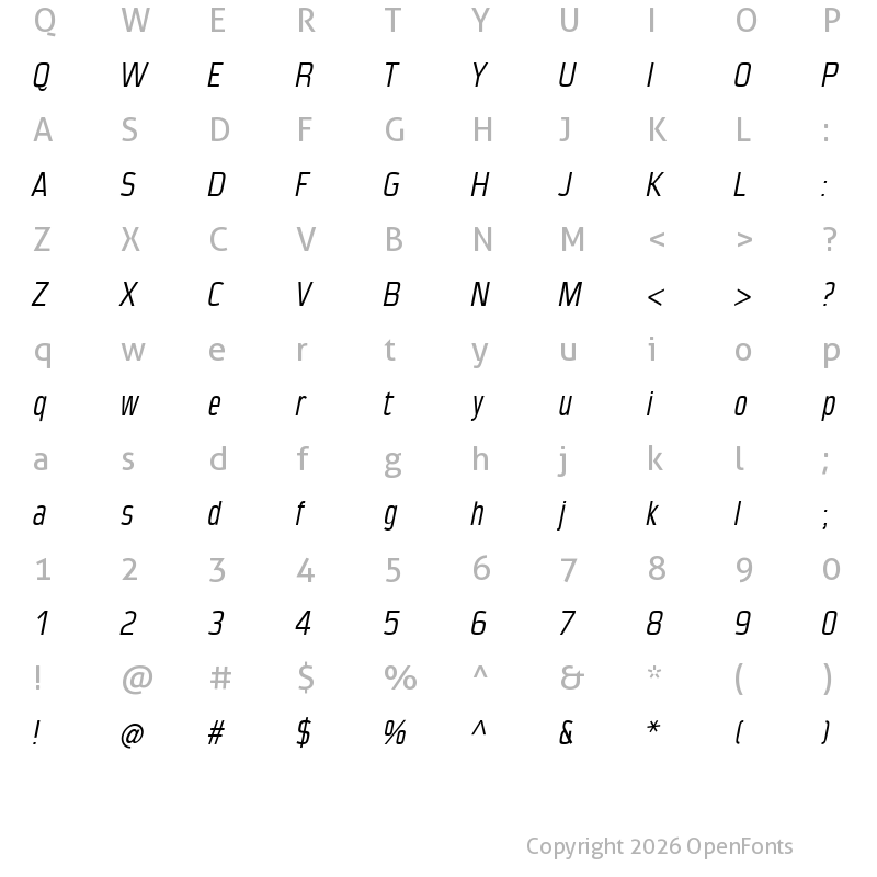 Character Map of CondensansPaneurope Italic
