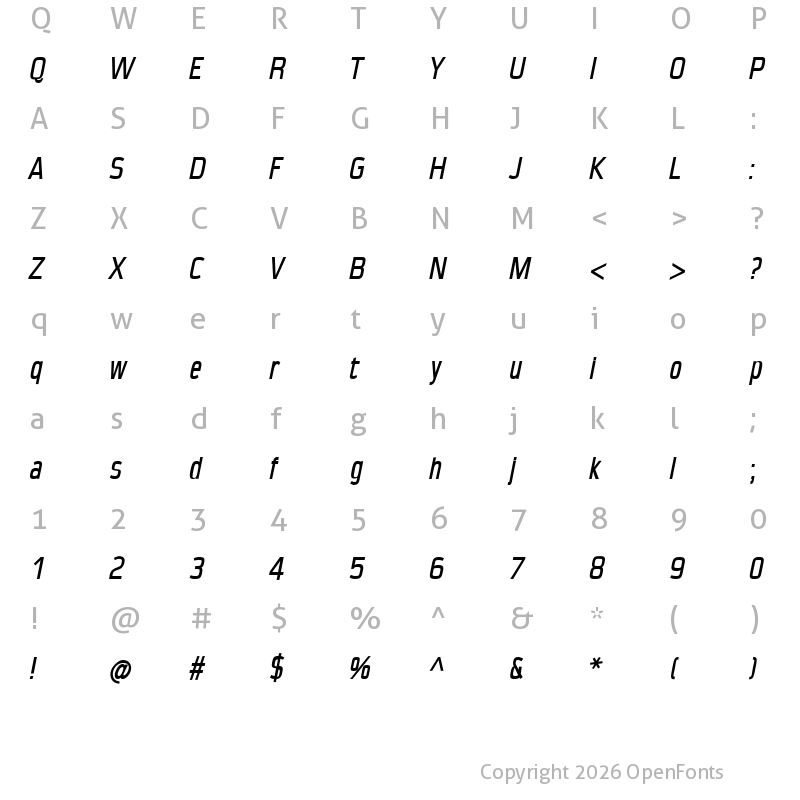 Character Map of CondensansPaneurope-Medium Medium Italic