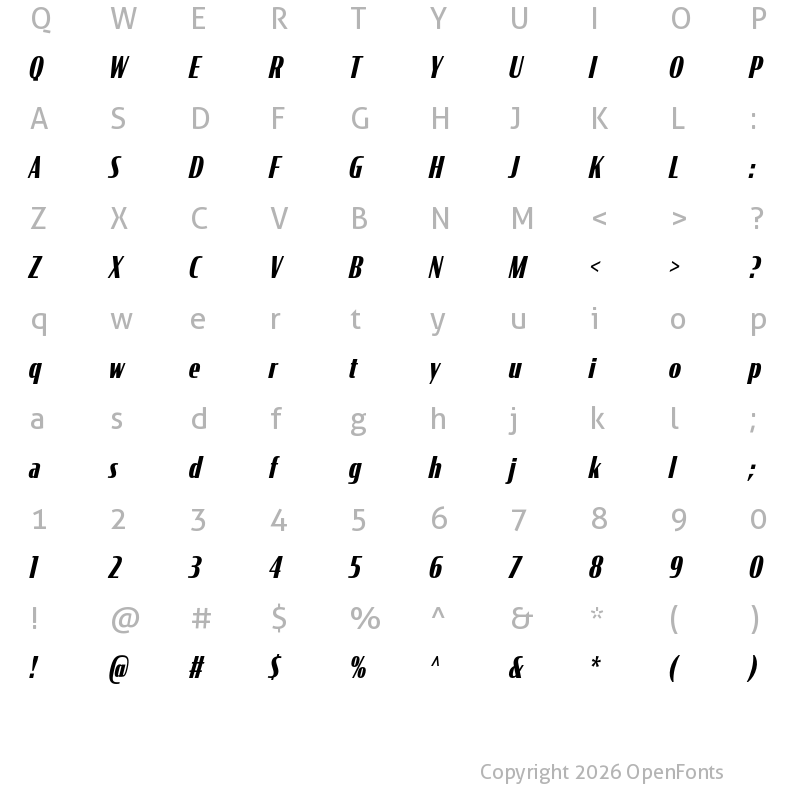 Character Map of CondorComp Bold Italic
