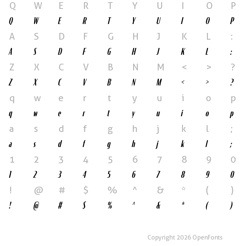 Character Map of CondorComp Medium Italic