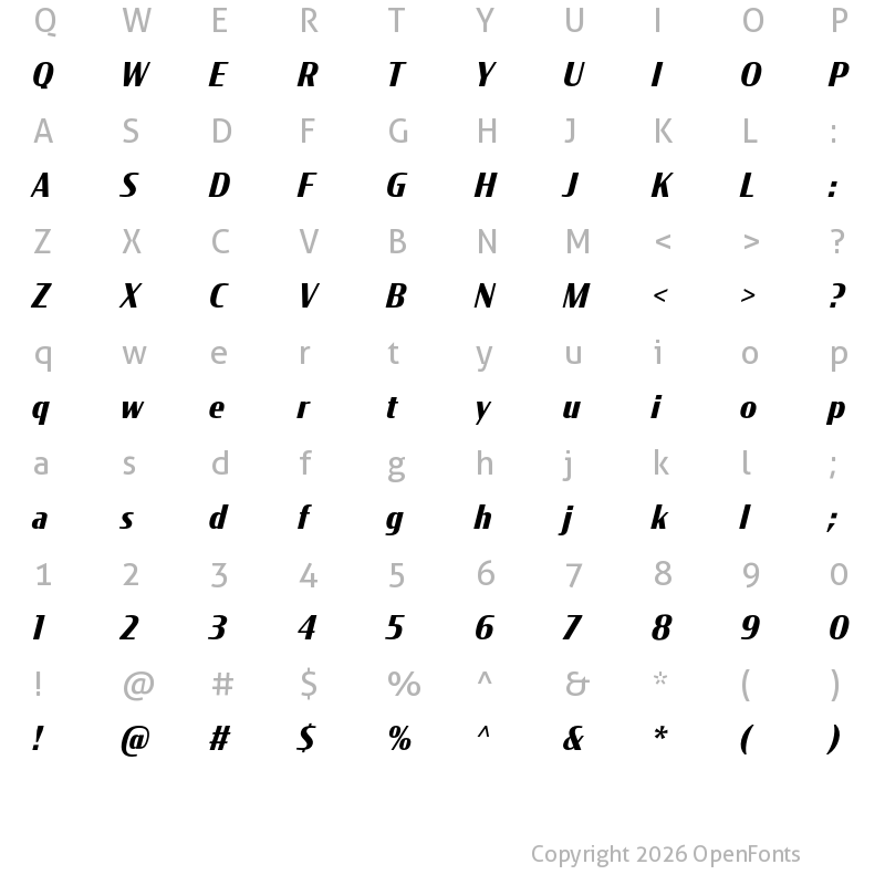 Character Map of CondorCond Bold Italic