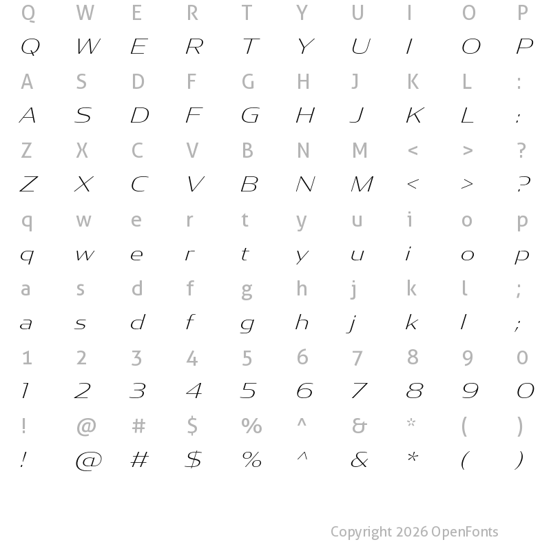 Character Map of CondorWide ExtraLight Italic