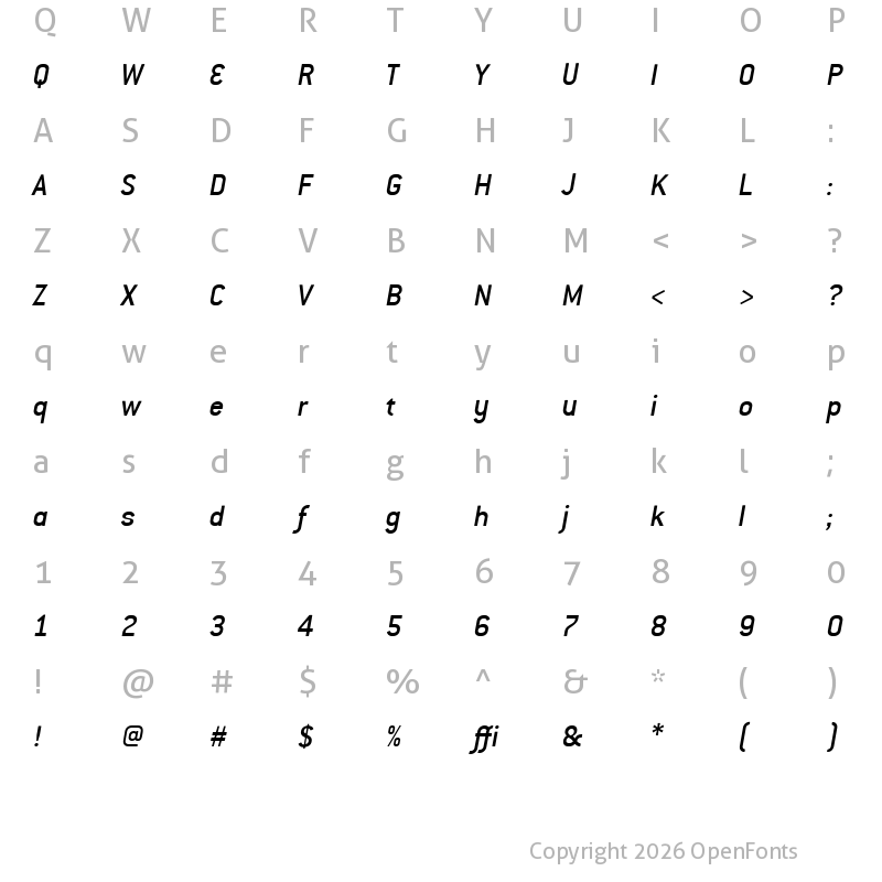 Character Map of Conduit ITC Medium Italic