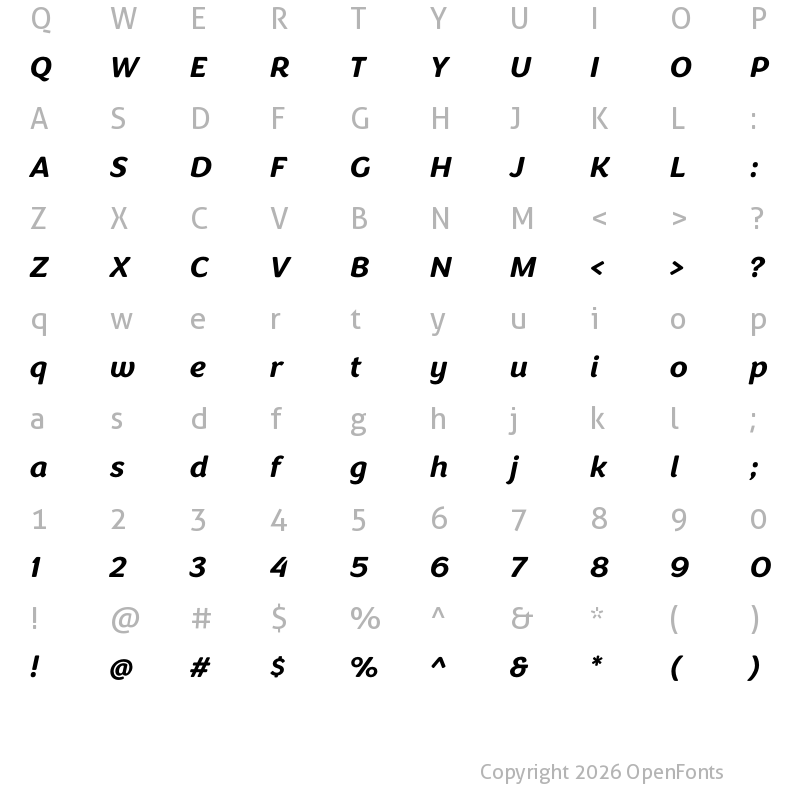 Character Map of Congenial Bold Italic