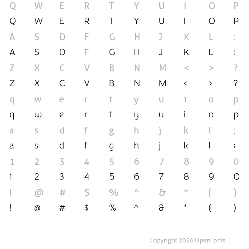 Character Map of Congenial ExtraLight