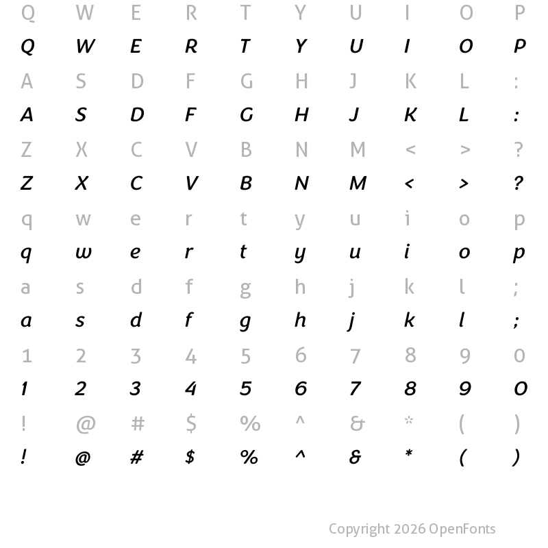 Character Map of Congenial Regular Italic