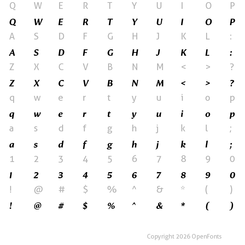 Character Map of Conglomerate Demi Italic