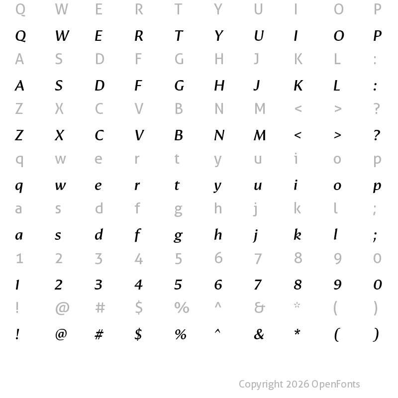 Character Map of Conglomerate Medium Italic
