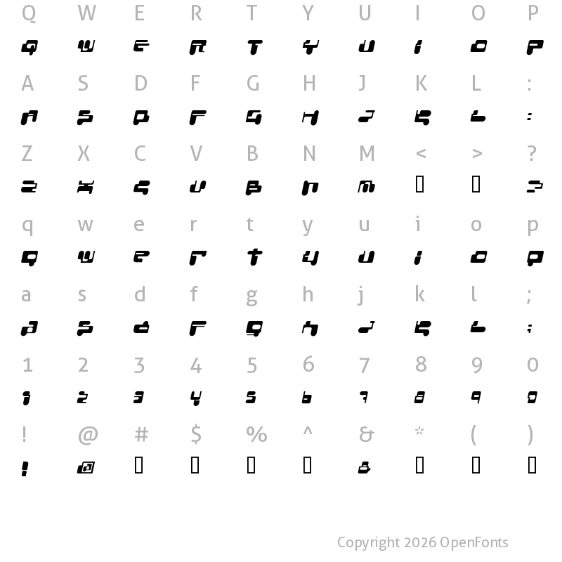 Character Map of ConsoleRemix Italic