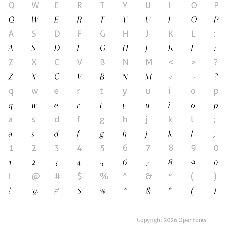 Character Map of Contralto Big Light Italic