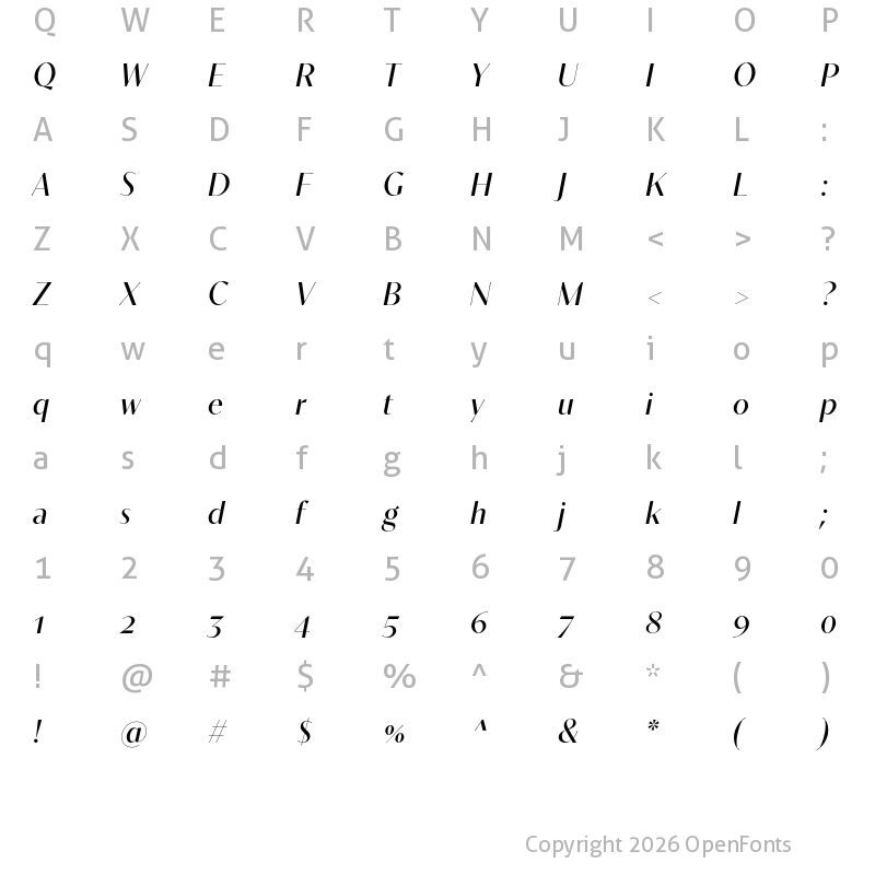 Character Map of Contralto Big Regular Italic