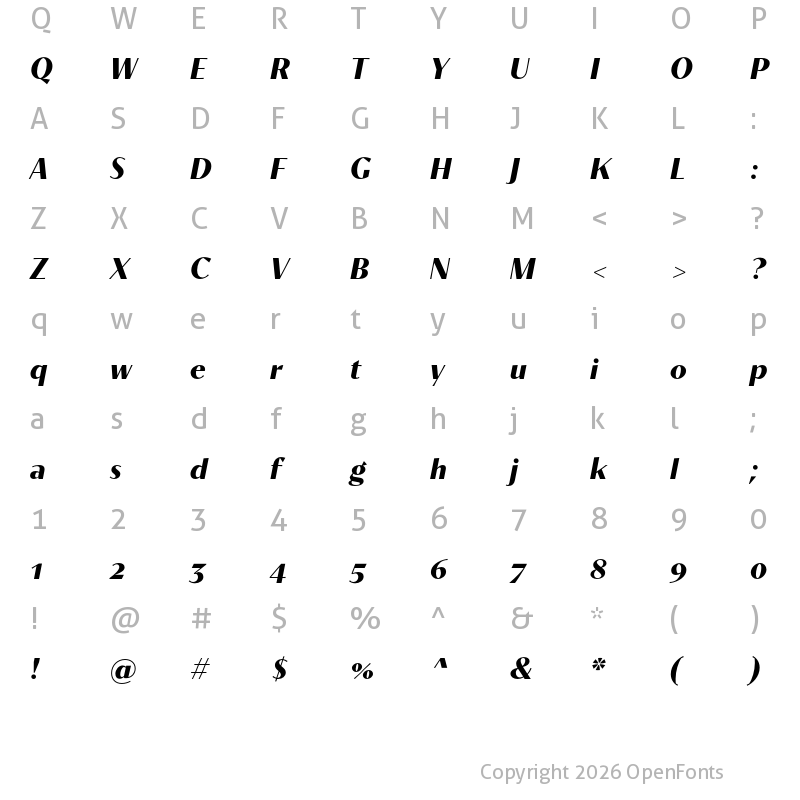 Character Map of Contralto Small Bold Italic