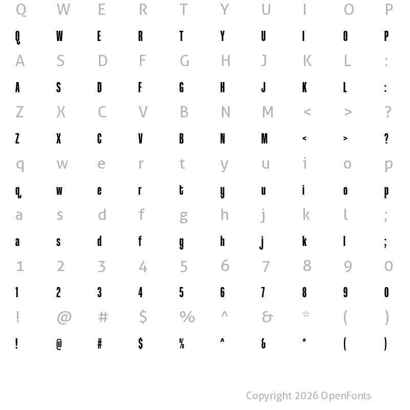 Character Map of Coolvetica Compressed Heavy