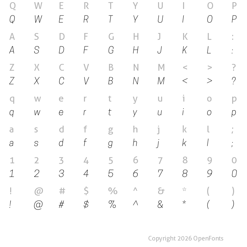 Character Map of Cooper Hewitt Light Italic