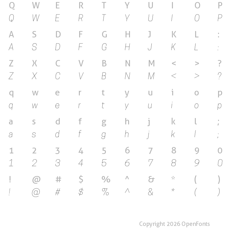 Character Map of Cooper Hewitt Thin Italic