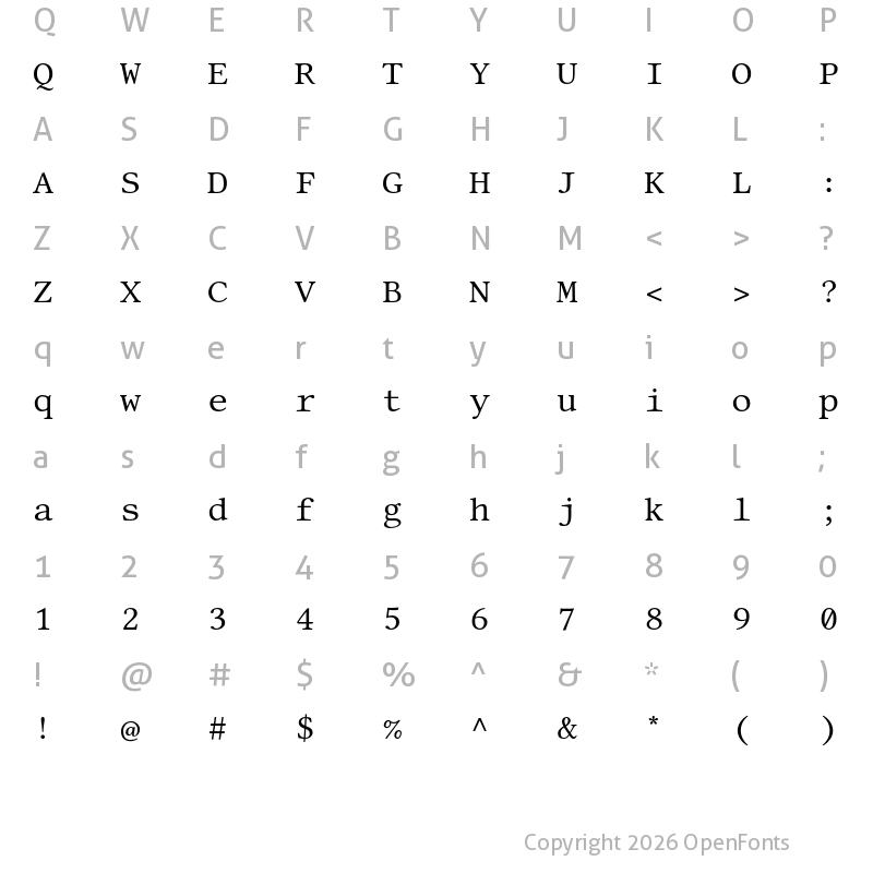 Character Map of Corbi Mono S Regular