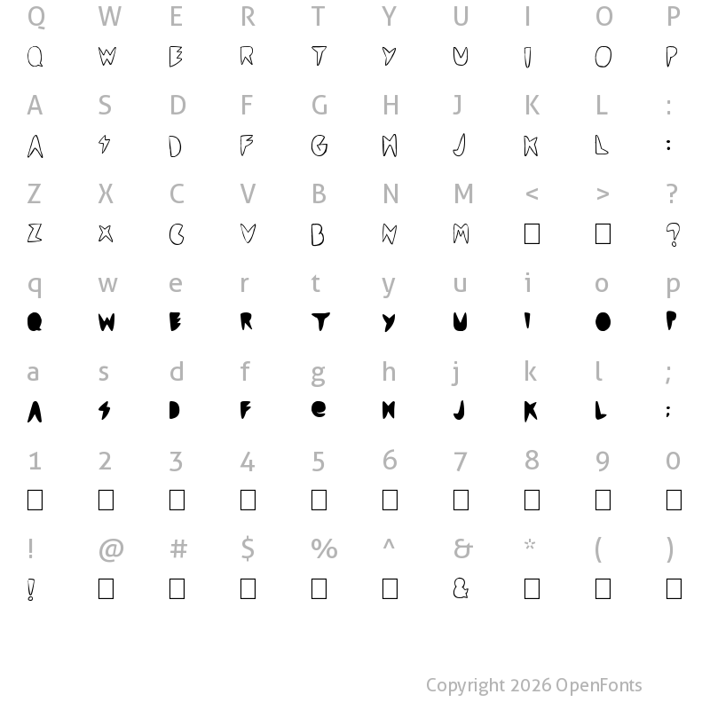 Character Map of cordontvfont Regular